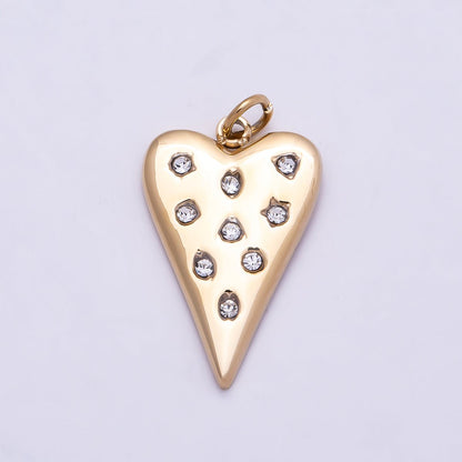PVD Gold Stainless Steel 19mm Clear CZ Dotted Heart Charm | Charms-01025