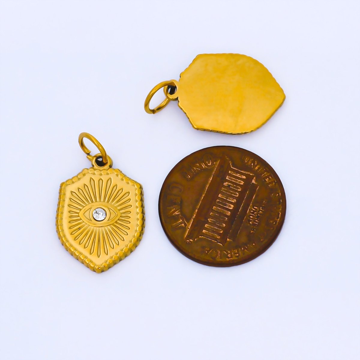 PVD Gold Stainless Steel 19mm Clear CZ Evil Eye Shield Charm | J632