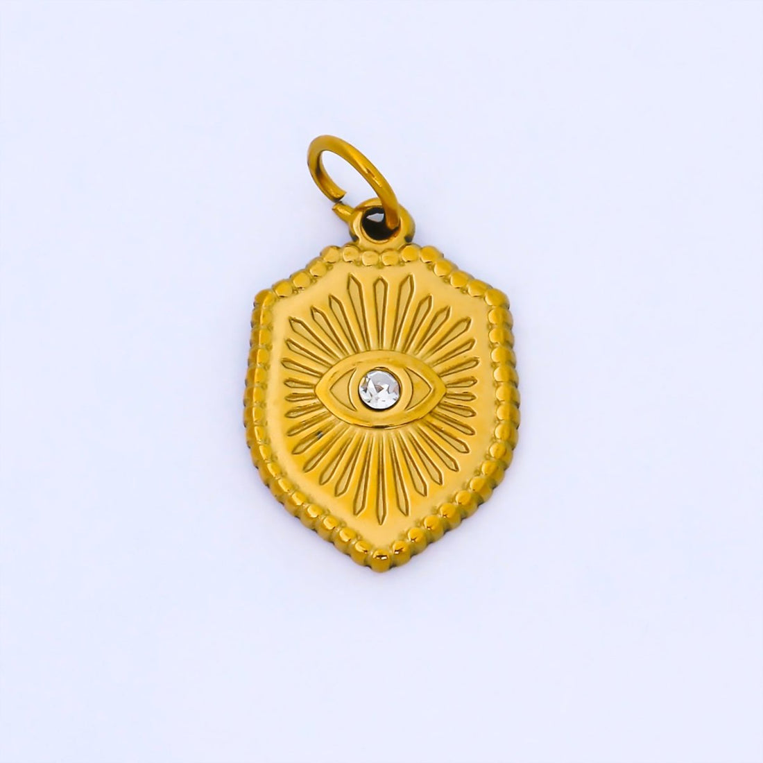 PVD Gold Stainless Steel 19mm Clear CZ Evil Eye Shield Charm | J632