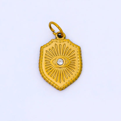 PVD Gold Stainless Steel 19mm Clear CZ Evil Eye Shield Charm | J632