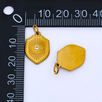 PVD Gold Stainless Steel 19mm Clear CZ Evil Eye Shield Charm | J632