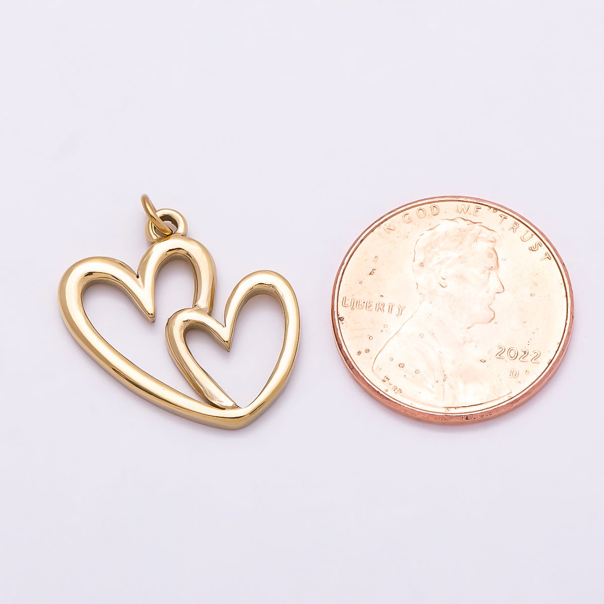 PVD Gold Stainless Steel 19mm Interlock Double Open Heart Charm | Charms-01021