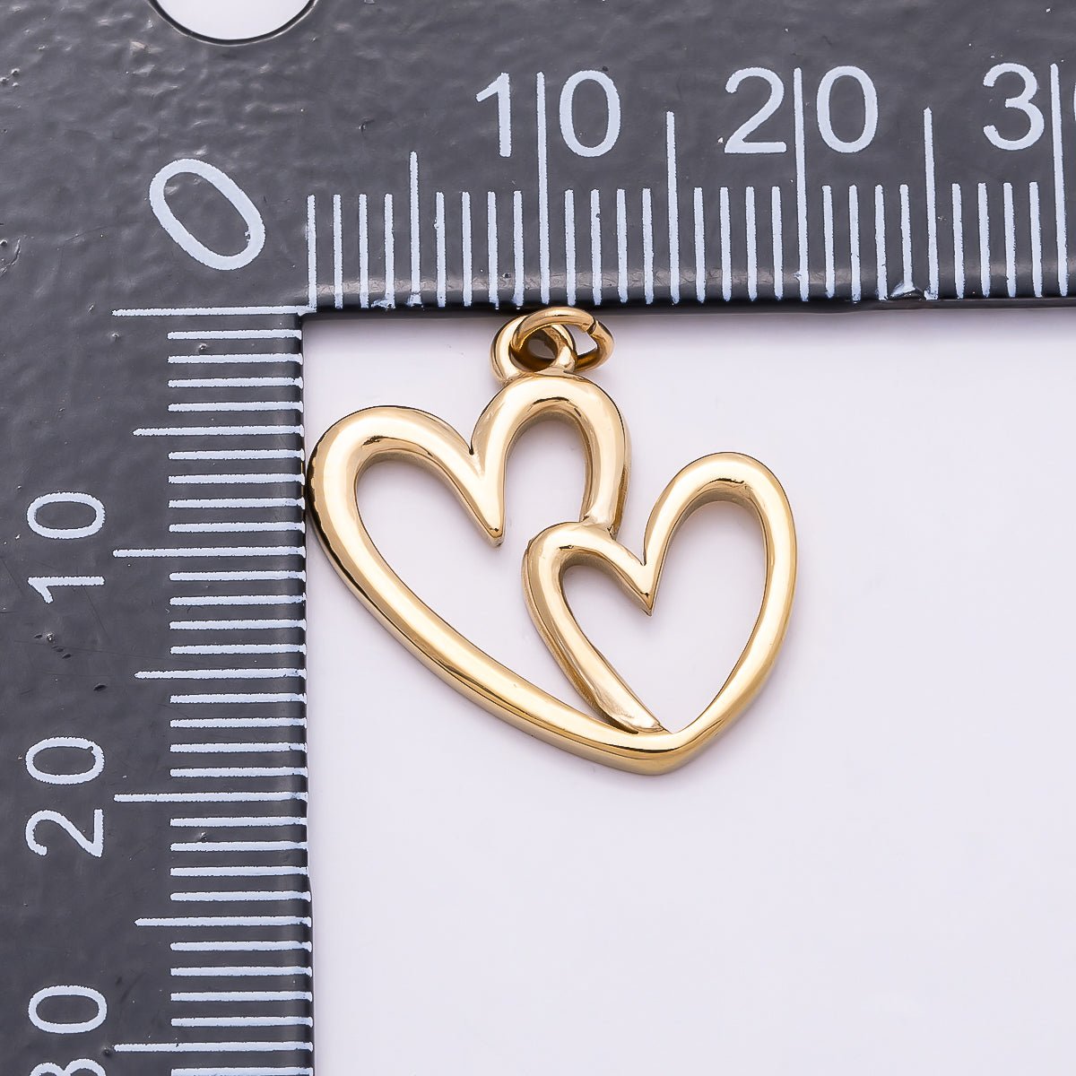 PVD Gold Stainless Steel 19mm Interlock Double Open Heart Charm | Charms-01021