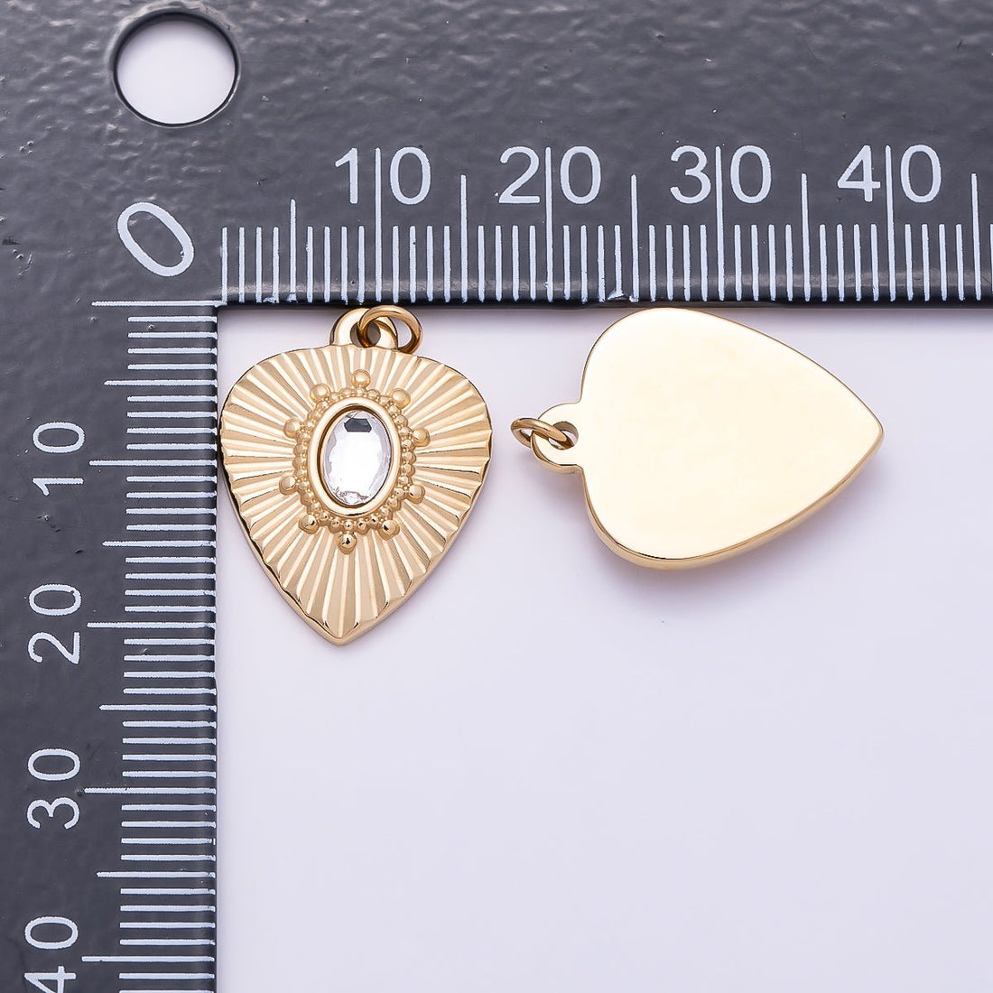 PVD Gold Stainless Steel 20mm Clear Oval CZ Radiant Sunburst Heart Medallion Charm | Charms-01023