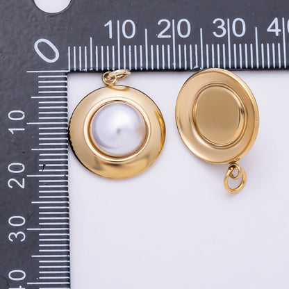 PVD Gold Stainless Steel 20mm Shell Pearl Bezel Round Charm | Charms-01438