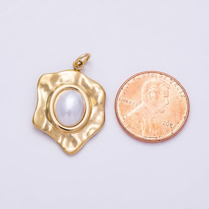 PVD Gold Stainless Steel 25mm Shell Pearl Cabochon Molten Charm | Charms-01440