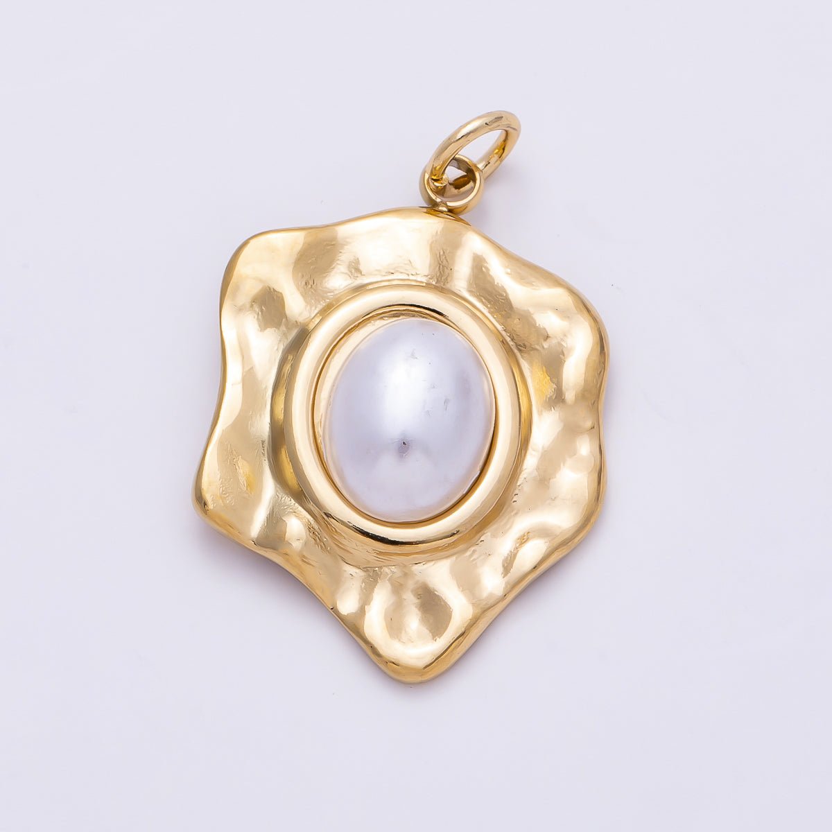 PVD Gold Stainless Steel 25mm Shell Pearl Cabochon Molten Charm | Charms-01440