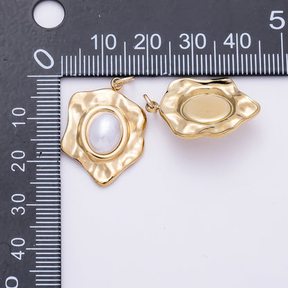 PVD Gold Stainless Steel 25mm Shell Pearl Cabochon Molten Charm | Charms-01440