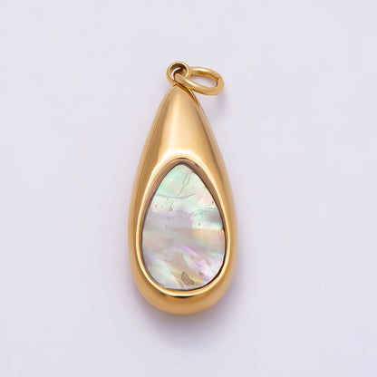 PVD Gold Stainless Steel 25mm Shell Pearl Teardrop Charm | Charms-01332