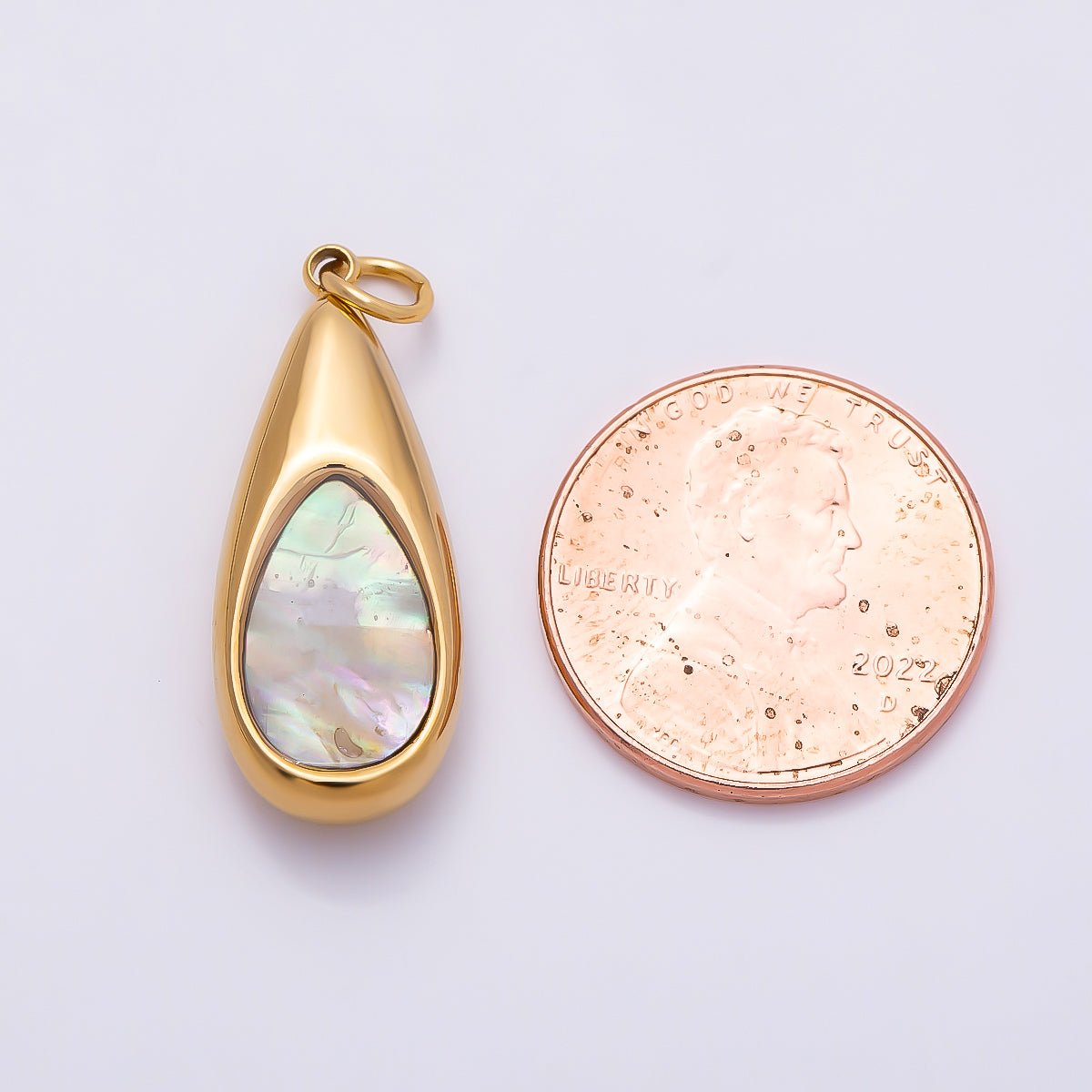PVD Gold Stainless Steel 25mm Shell Pearl Teardrop Charm | Charms-01332