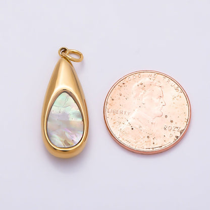 PVD Gold Stainless Steel 25mm Shell Pearl Teardrop Charm | Charms-01332