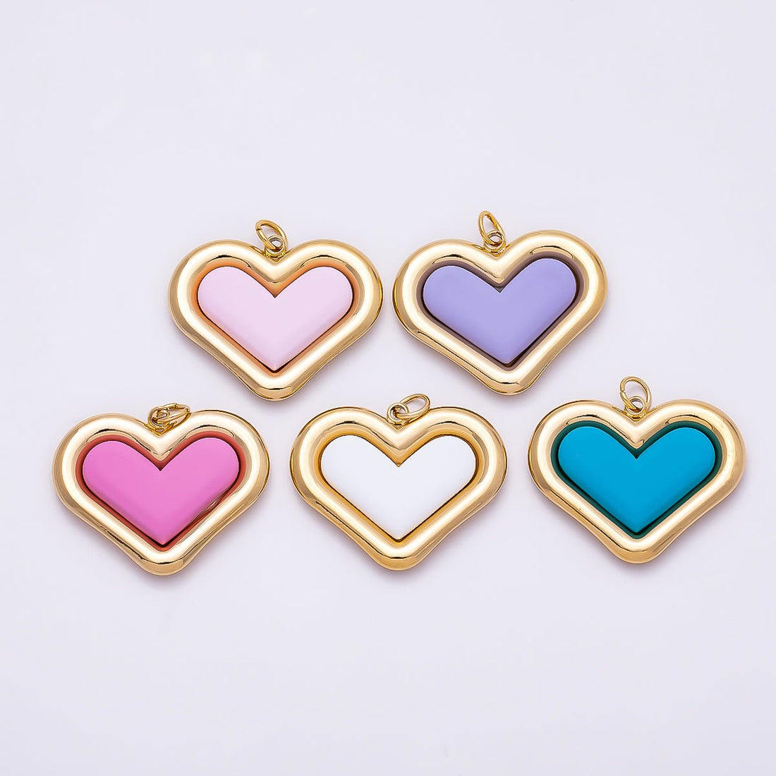 PVD Gold Stainless Steel 27mm Heart Bezel Enamel Charm | Charms-01338 ~ Charms-01342