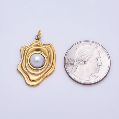 PVD Gold Stainless Steel 28mm Shell Pearl Lined Molten Geometric Charm | Charms-01442