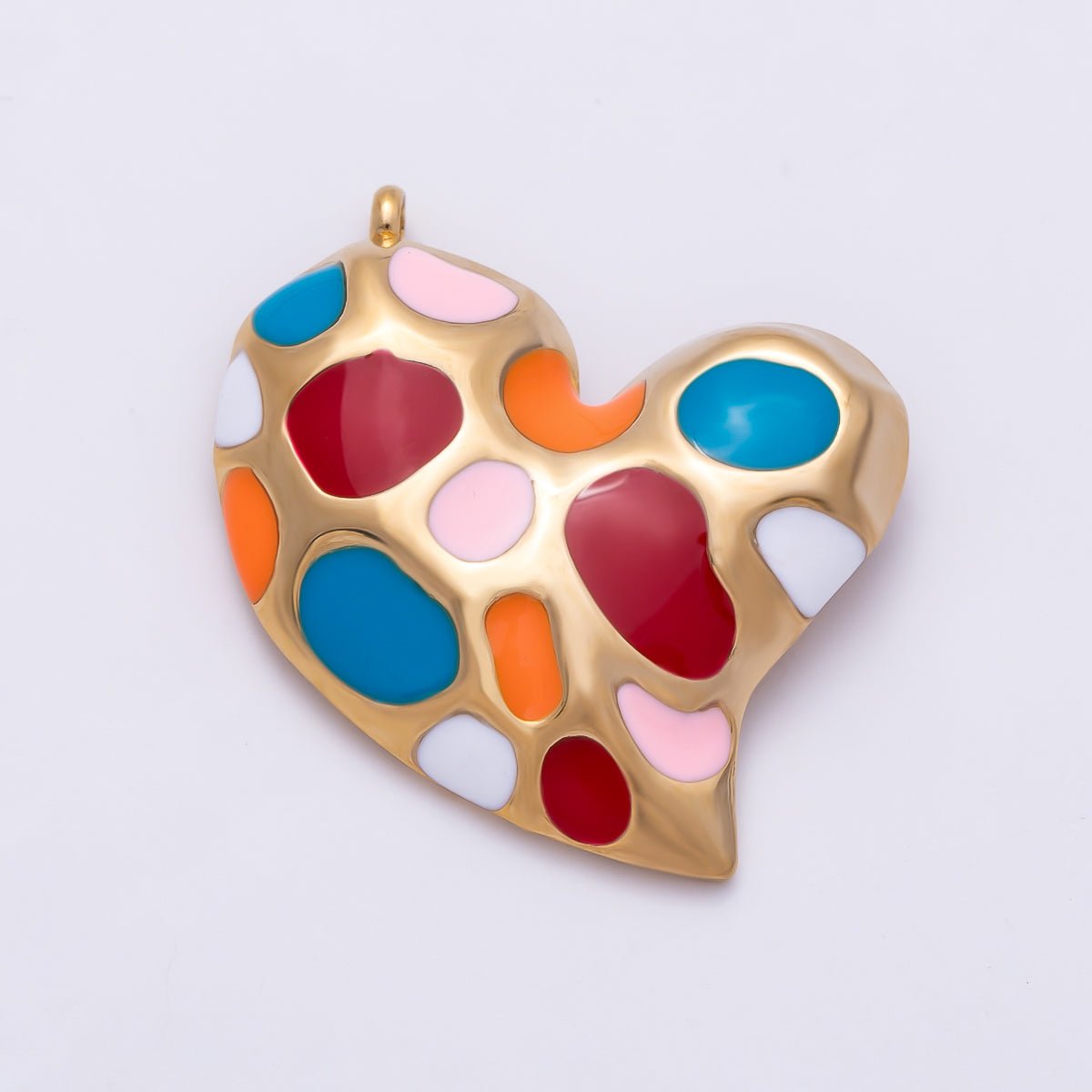 PVD Gold Stainless Steel 30mm Multicolor, Green Enamel Abstract Dotted Heart Charm | Charms-01429  Charms-01430