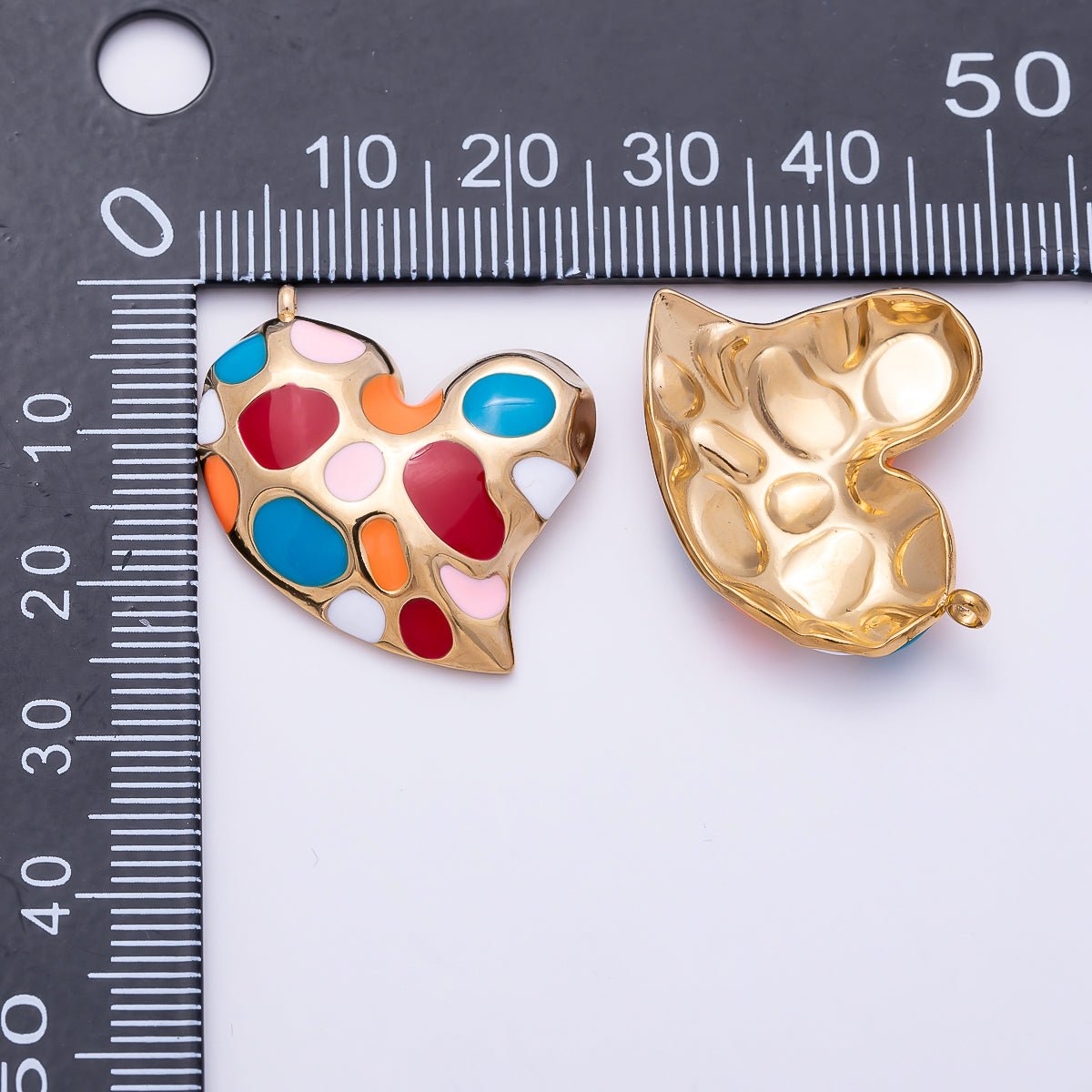 PVD Gold Stainless Steel 30mm Multicolor, Green Enamel Abstract Dotted Heart Charm | Charms-01429  Charms-01430