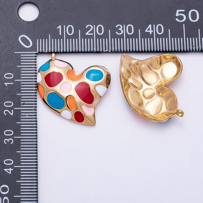 PVD Gold Stainless Steel 30mm Multicolor, Green Enamel Abstract Dotted Heart Charm | Charms-01429  Charms-01430