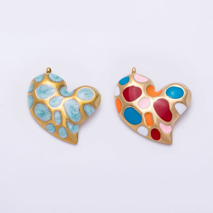 PVD Gold Stainless Steel 30mm Multicolor, Green Enamel Abstract Dotted Heart Charm | Charms-01429  Charms-01430