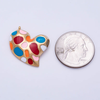 PVD Gold Stainless Steel 30mm Multicolor, Green Enamel Abstract Dotted Heart Charm | Charms-01429  Charms-01430