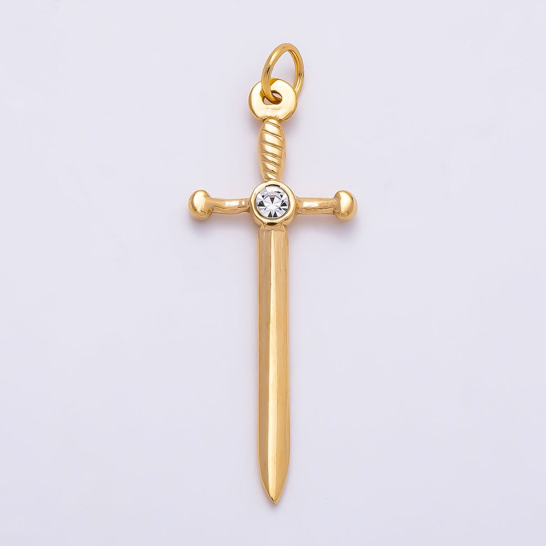 PVD Gold Stainless Steel 35mm Clear CZ Knife Sword Charm | Charms-01328