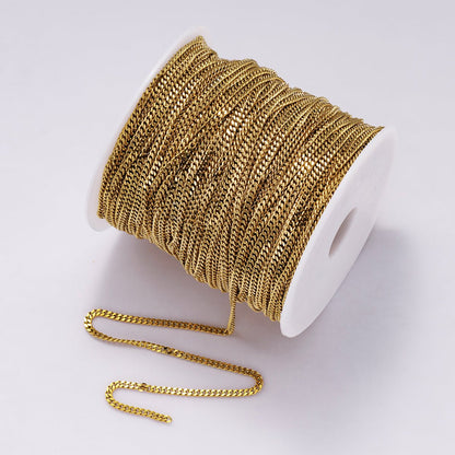 PVD Gold Stainless Steel 3mm Minimalist Curb Unfinished Chain by Yard | Roll-01867