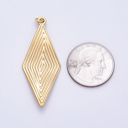 PVD Gold Stainless Steel 50mm Ribbed Lined Diamond Rhombus Charm | Charms-01431