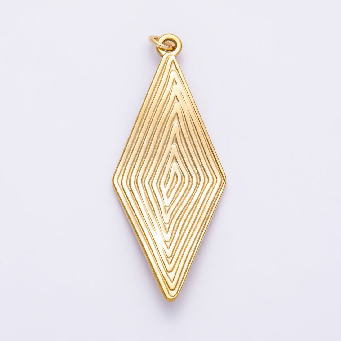 PVD Gold Stainless Steel 50mm Ribbed Lined Diamond Rhombus Charm | Charms-01431