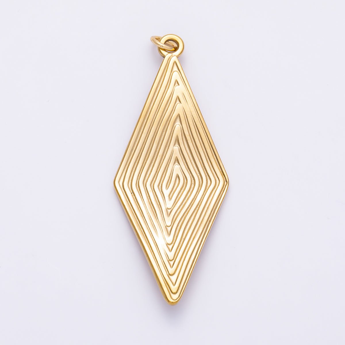PVD Gold Stainless Steel 50mm Ribbed Lined Diamond Rhombus Charm | Charms-01431