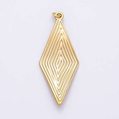 PVD Gold Stainless Steel 50mm Ribbed Lined Diamond Rhombus Charm | Charms-01431