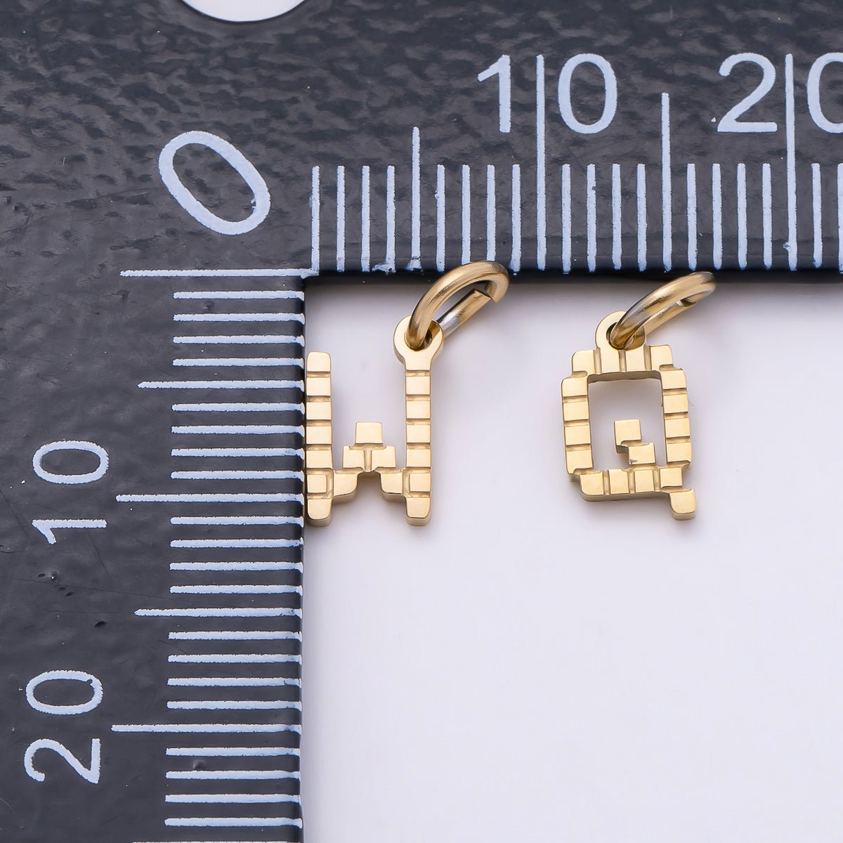 PVD Stainless 8.5mm Lined Ribbed Digital Alphabet Initial Letter Charm | Charms-01126 ~ Charms-01151