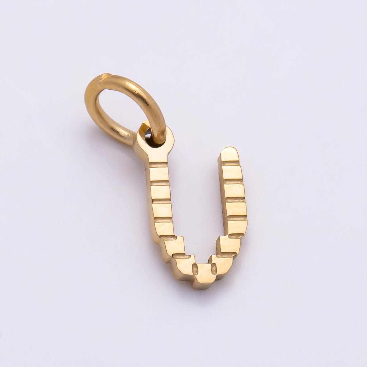 PVD Stainless 8.5mm Lined Ribbed Digital Alphabet Initial Letter Charm | Charms-01126 ~ Charms-01151