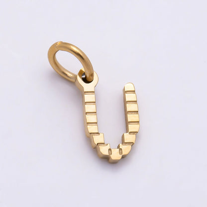PVD Stainless 8.5mm Lined Ribbed Digital Alphabet Initial Letter Charm | Charms-01126 ~ Charms-01151