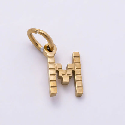 PVD Stainless 8.5mm Lined Ribbed Digital Alphabet Initial Letter Charm | Charms-01126 ~ Charms-01151
