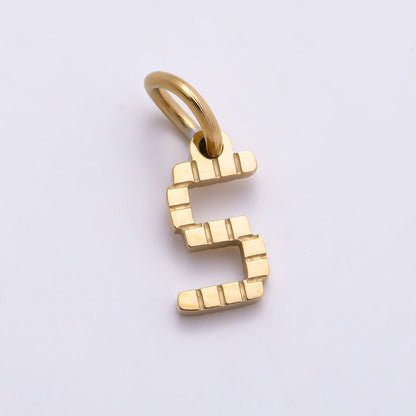 PVD Stainless 8.5mm Lined Ribbed Digital Alphabet Initial Letter Charm | Charms-01126 ~ Charms-01151
