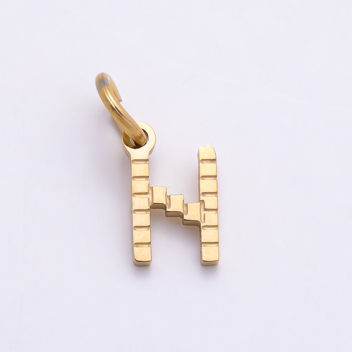 PVD Stainless 8.5mm Lined Ribbed Digital Alphabet Initial Letter Charm | Charms-01126 ~ Charms-01151