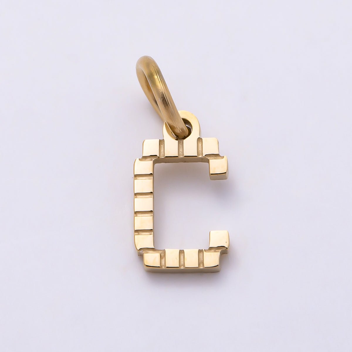 PVD Stainless 8.5mm Lined Ribbed Digital Alphabet Initial Letter Charm | Charms-01126 ~ Charms-01151