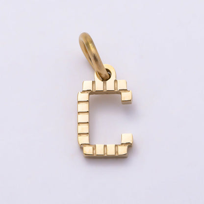 PVD Stainless 8.5mm Lined Ribbed Digital Alphabet Initial Letter Charm | Charms-01126 ~ Charms-01151