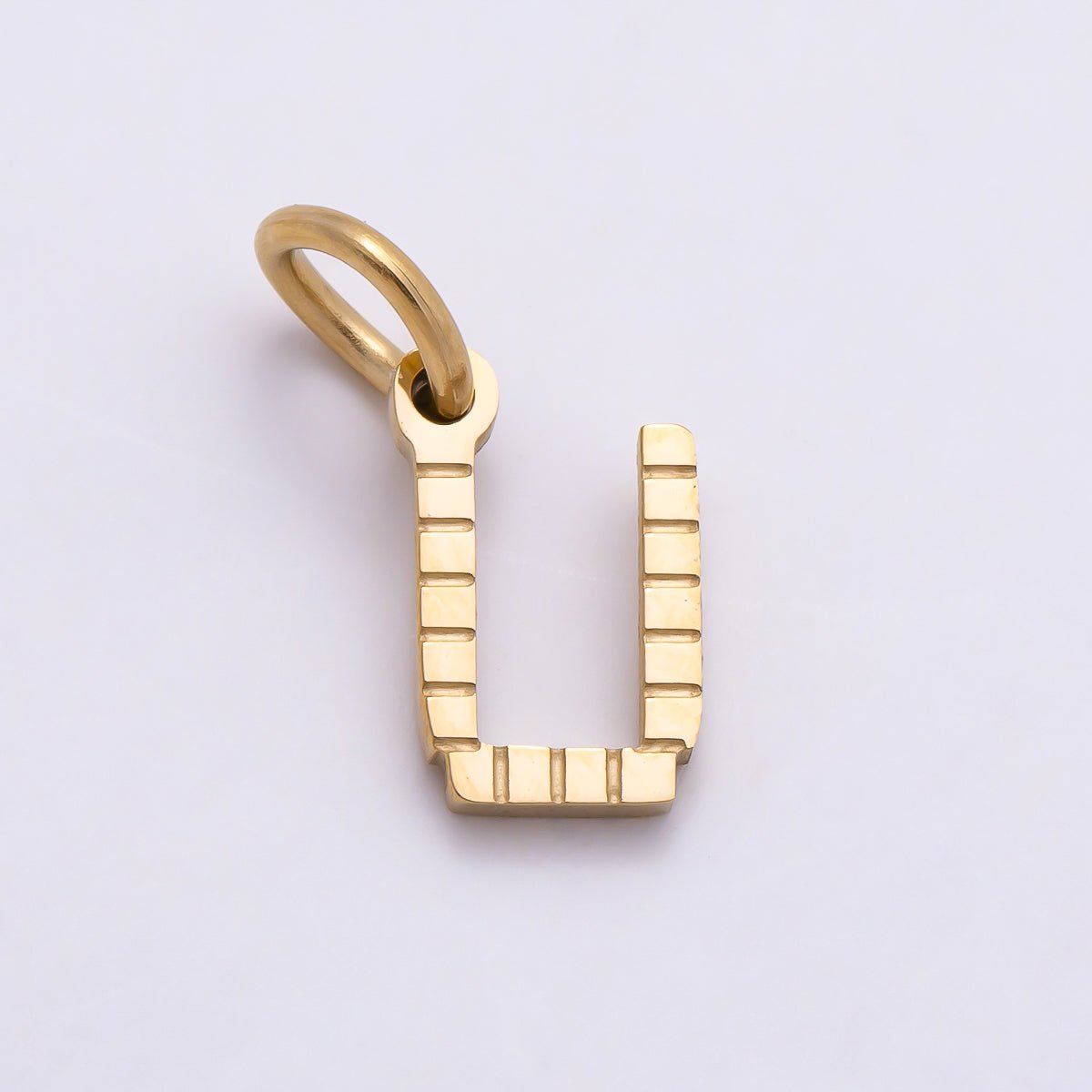 PVD Stainless 8.5mm Lined Ribbed Digital Alphabet Initial Letter Charm | Charms-01126 ~ Charms-01151