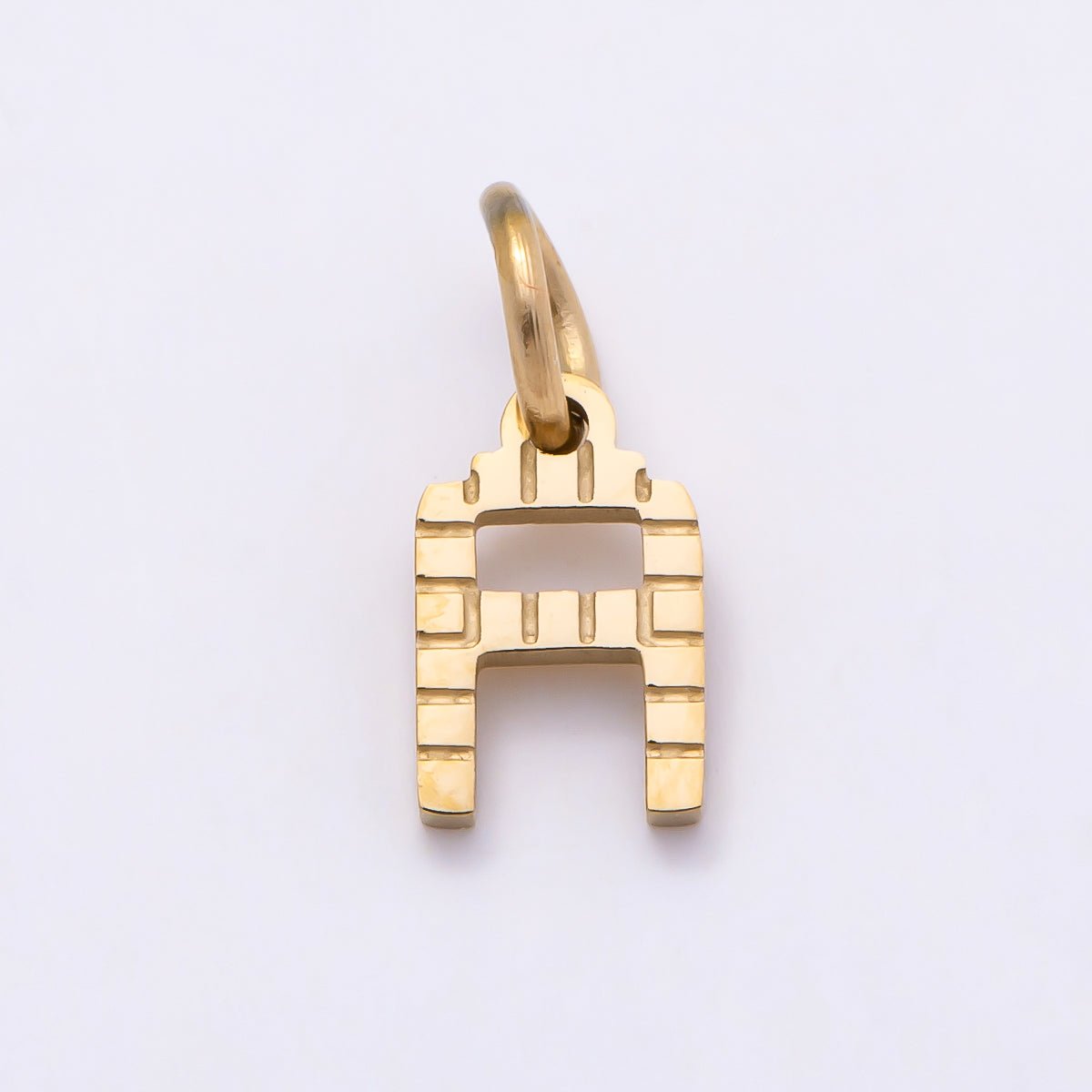 PVD Stainless 8.5mm Lined Ribbed Digital Alphabet Initial Letter Charm | Charms-01126 ~ Charms-01151