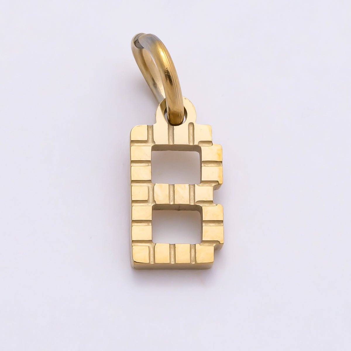 PVD Stainless 8.5mm Lined Ribbed Digital Alphabet Initial Letter Charm | Charms-01126 ~ Charms-01151