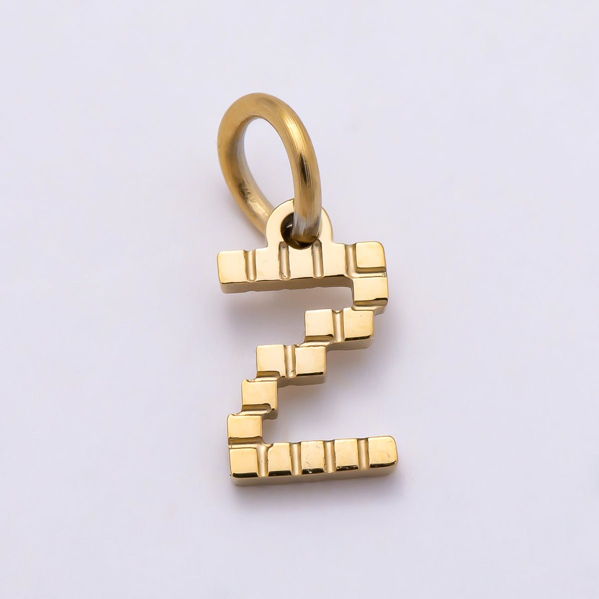PVD Stainless 8.5mm Lined Ribbed Digital Alphabet Initial Letter Charm | Charms-01126 ~ Charms-01151