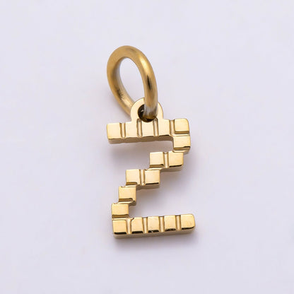 PVD Stainless 8.5mm Lined Ribbed Digital Alphabet Initial Letter Charm | Charms-01126 ~ Charms-01151