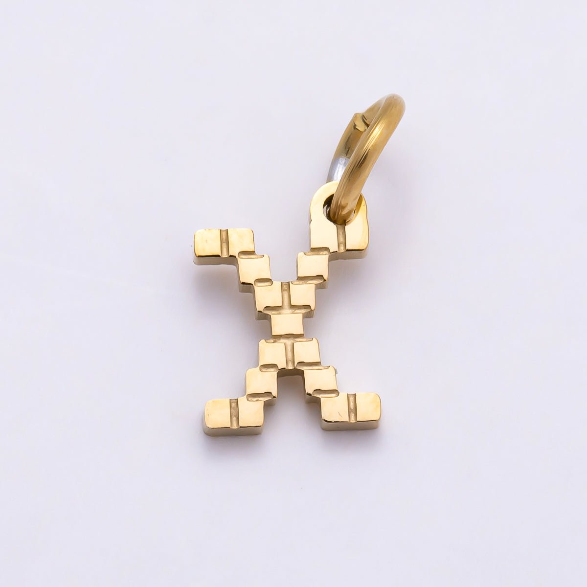 PVD Stainless 8.5mm Lined Ribbed Digital Alphabet Initial Letter Charm | Charms-01126 ~ Charms-01151