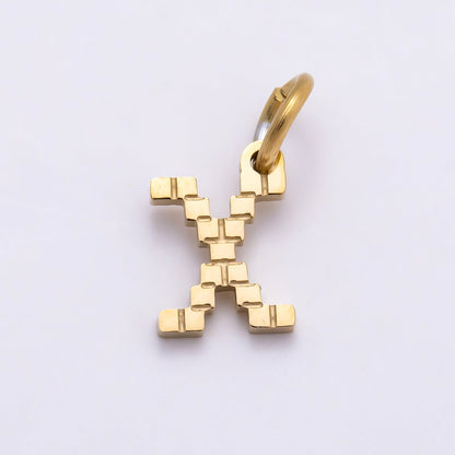 PVD Stainless 8.5mm Lined Ribbed Digital Alphabet Initial Letter Charm | Charms-01126 ~ Charms-01151