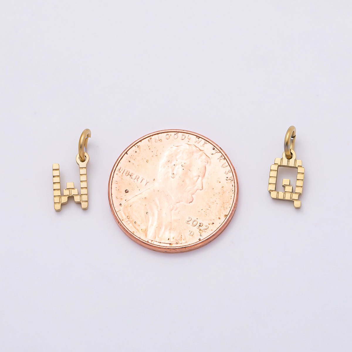 PVD Stainless 8.5mm Lined Ribbed Digital Alphabet Initial Letter Charm | Charms-01126 ~ Charms-01151