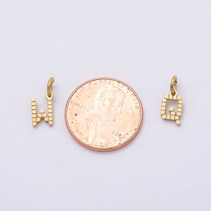 PVD Stainless 8.5mm Lined Ribbed Digital Alphabet Initial Letter Charm | Charms-01126 ~ Charms-01151