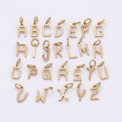 PVD Stainless 8.5mm Lined Ribbed Digital Alphabet Initial Letter Charm | Charms-01126 ~ Charms-01151