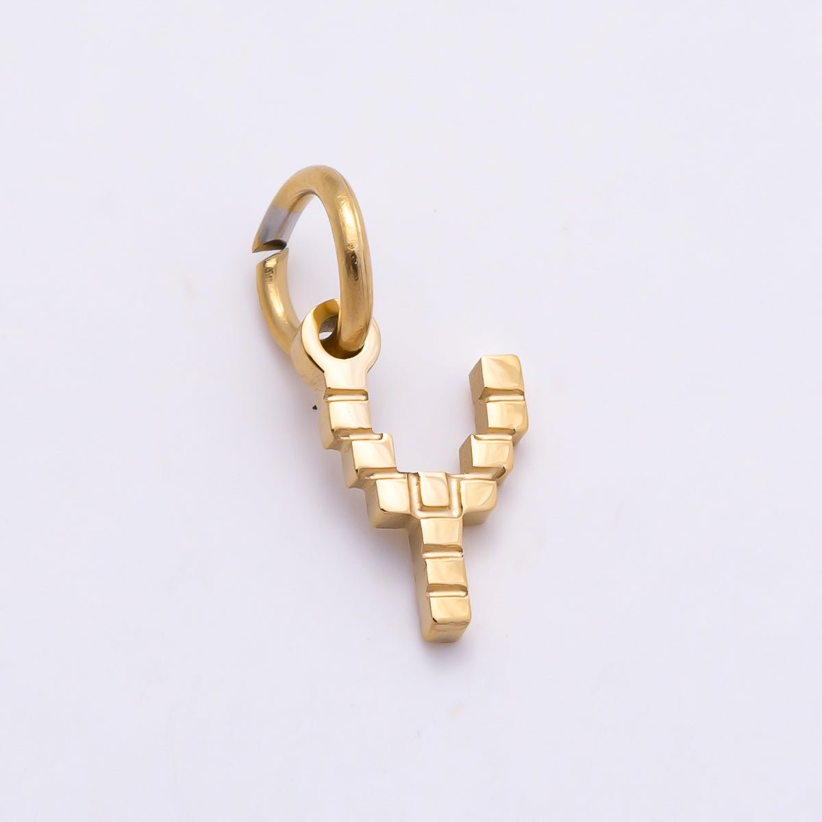 PVD Stainless 8.5mm Lined Ribbed Digital Alphabet Initial Letter Charm | Charms-01126 ~ Charms-01151