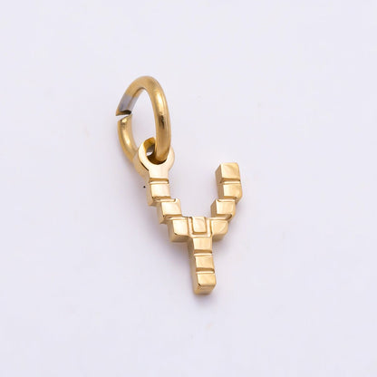 PVD Stainless 8.5mm Lined Ribbed Digital Alphabet Initial Letter Charm | Charms-01126 ~ Charms-01151