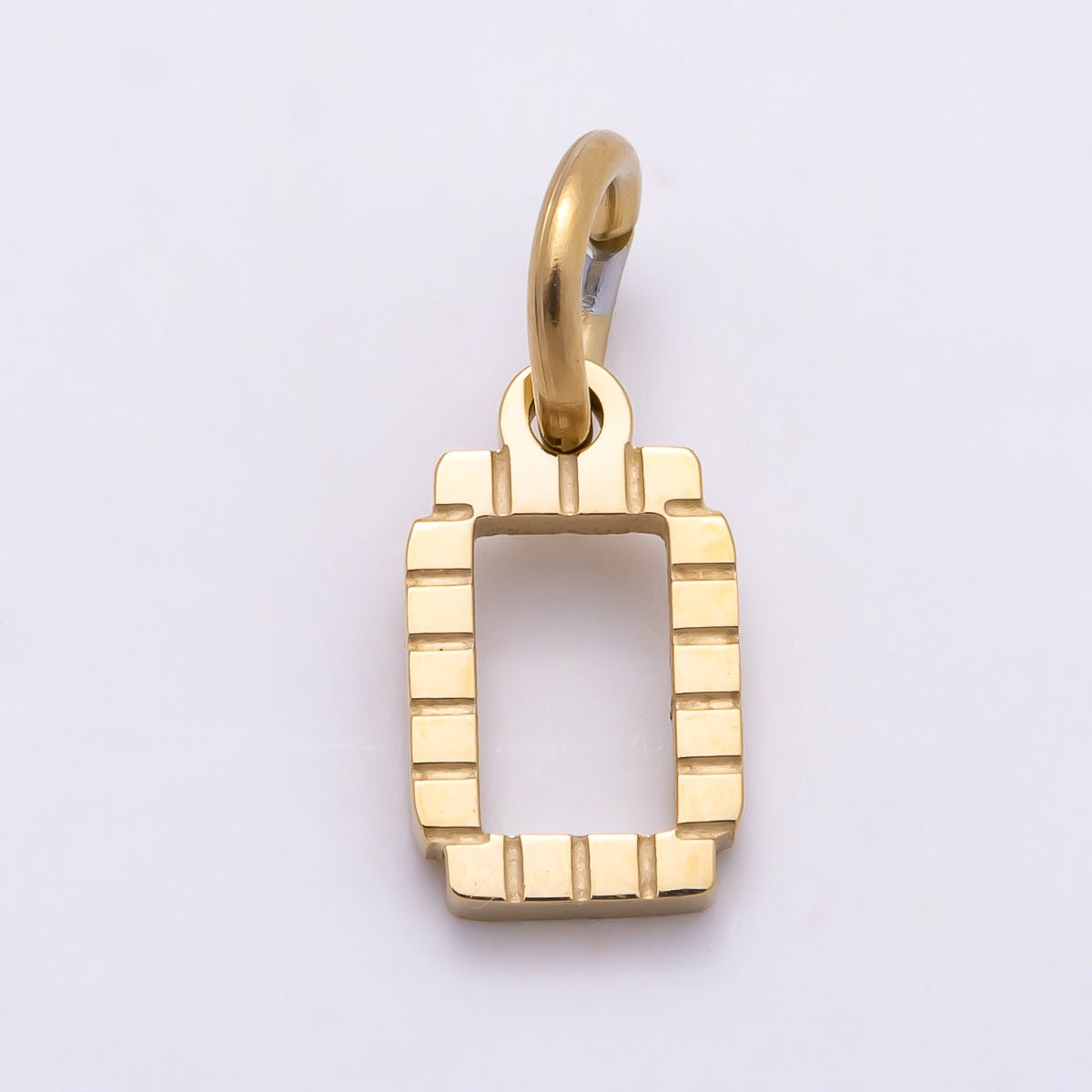 PVD Stainless 8.5mm Lined Ribbed Digital Alphabet Initial Letter Charm | Charms-01126 ~ Charms-01151