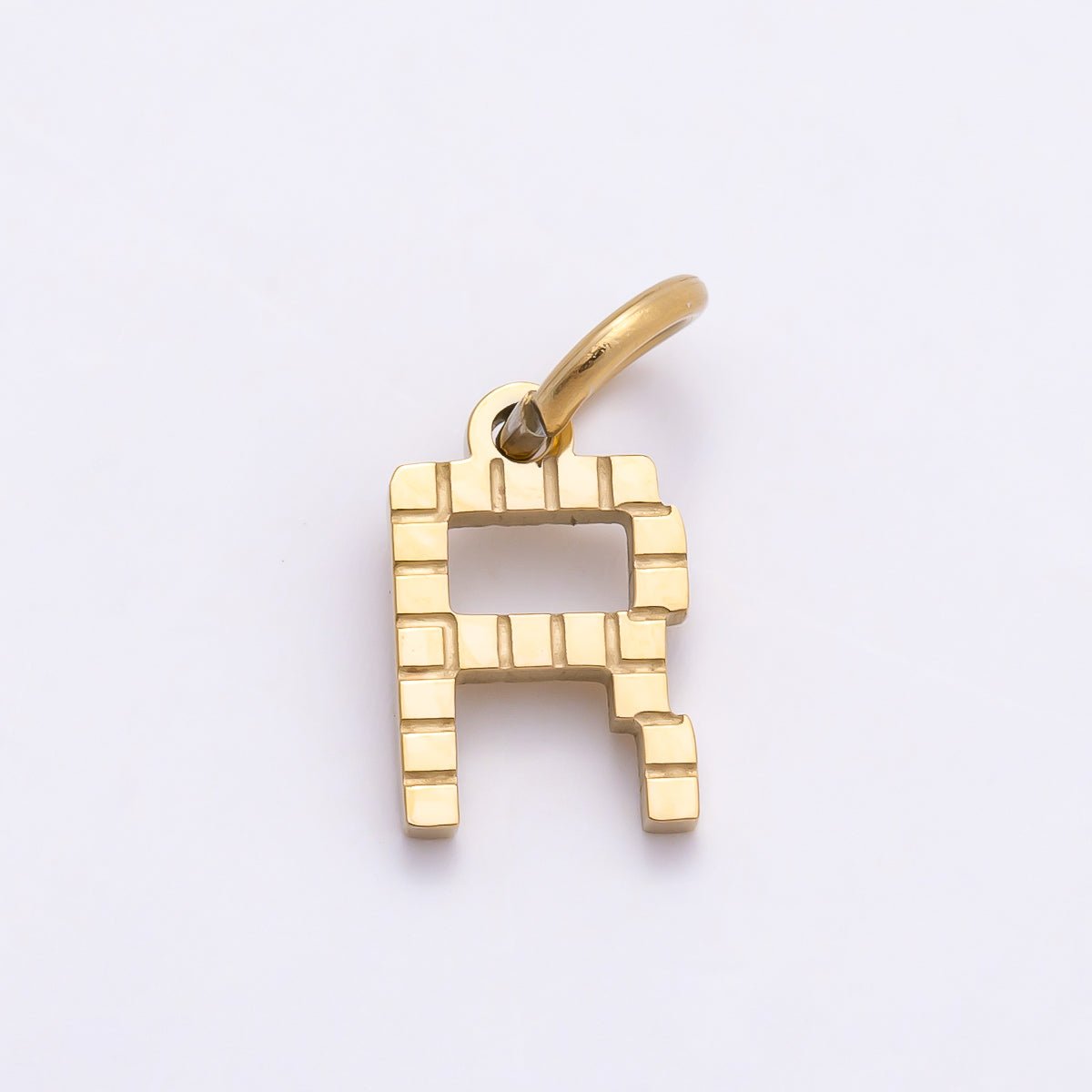 PVD Stainless 8.5mm Lined Ribbed Digital Alphabet Initial Letter Charm | Charms-01126 ~ Charms-01151